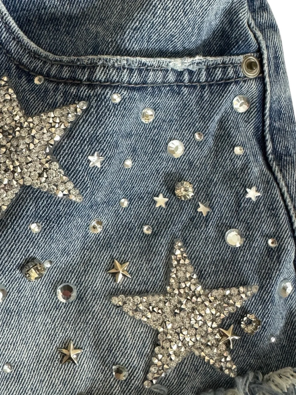 Studded Rhinestone Star Embellished Denim Short Shorts Size 9